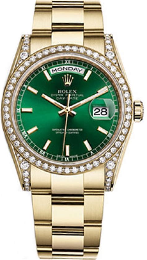 rolex day date oro verde|Rolex date and day display.